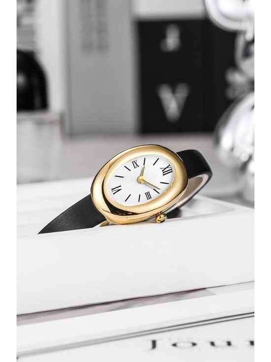Womens Black Gold Analog Quartz Elegant Dial Bangle Vintage Bracelet Wrist Watch